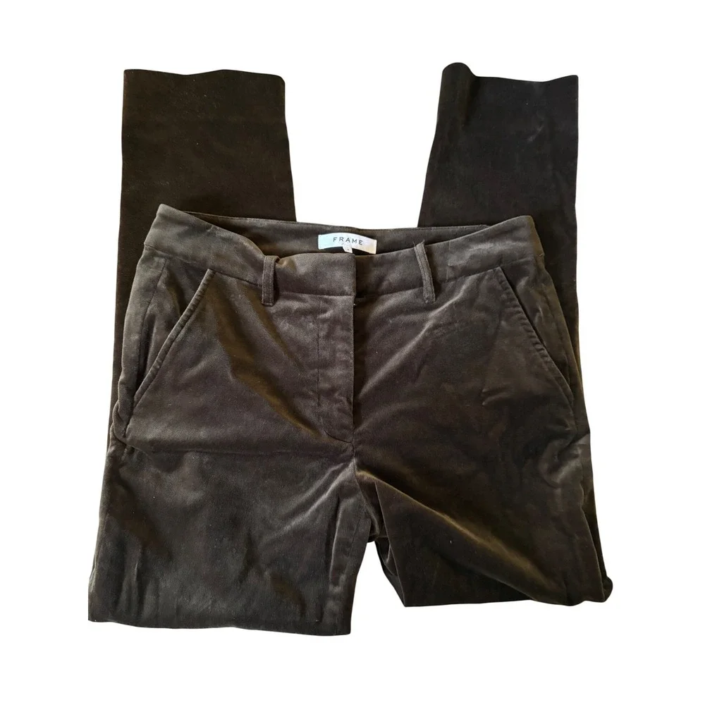 FRAME Velour Velvet Slim Pants Size 4 Green‎